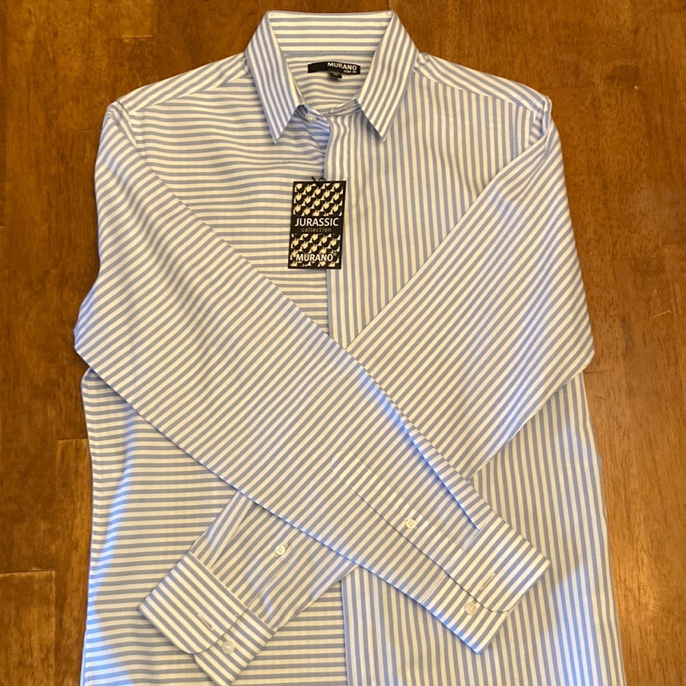Blue and white striped Murano button down dress shirt